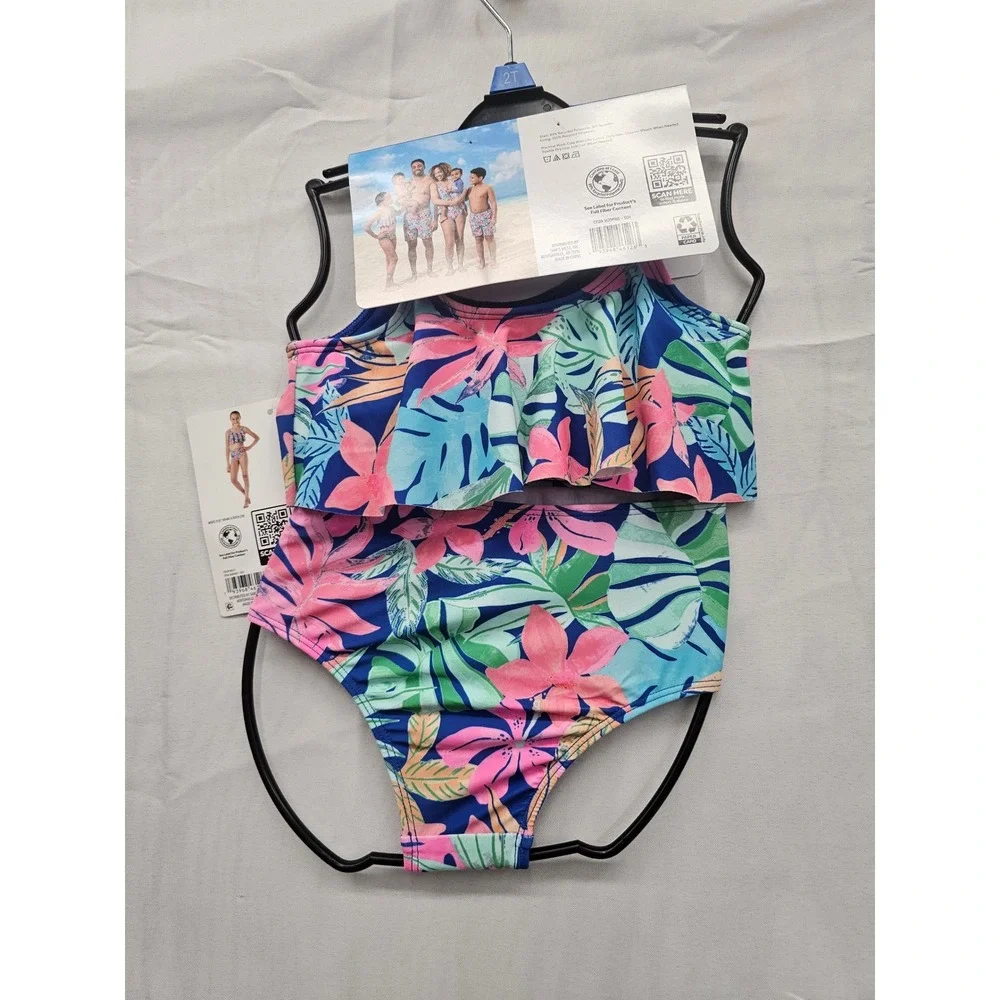 Member's‎ Mark Girls 2-Piece Bikini Set Tropical Floral Ruffle Swimsuit 2T NEW